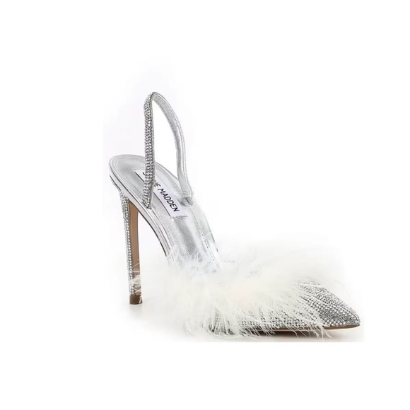 Steve Madden Shoes - Steve Madden Alexis -R Feather and Rhinestone Slingback Pumps Sz 8 Silver
